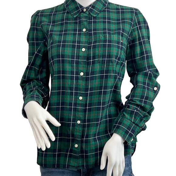 Women's Tommy Hilfiger Green, Navy and, Red Plaid Long Sleeve Button Down Top - Picture 4 of 16